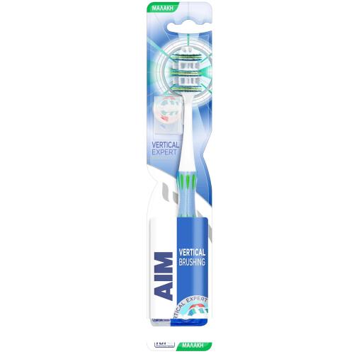 Aim Vertical Expert Toothbrush Soft Μαλακή Οδοντόβουρτσα με Θυσάνους σε Σχήμα Βεντάλιας 1 Τεμάχιο - Γαλάζιο
